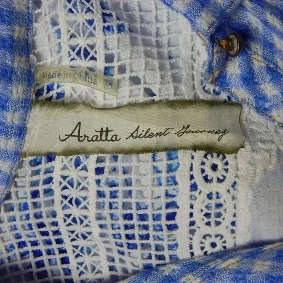 Aratta Silent Journey Size Small Midi Hi Low Dress Gingham Plaid Floral - Picture 6 of 8